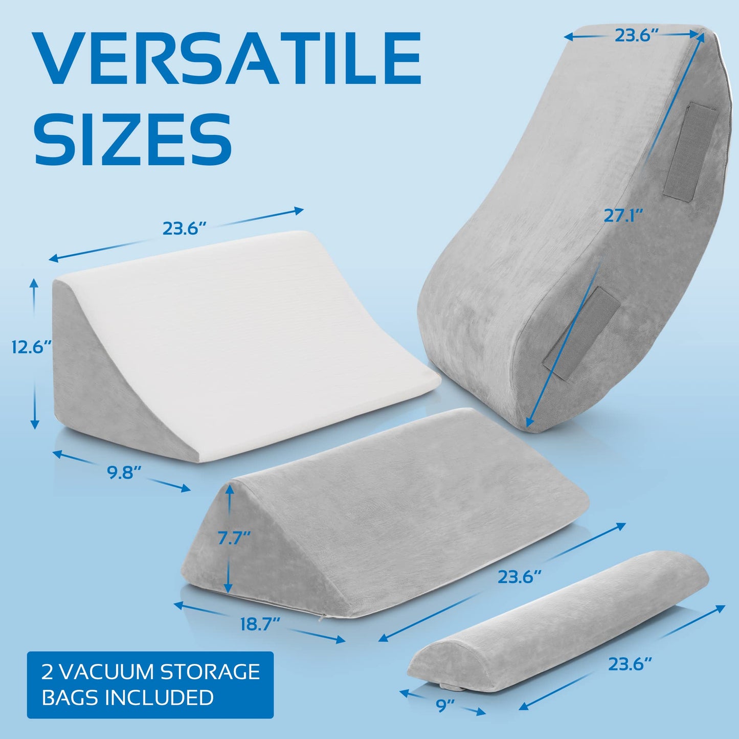 AllSett Health 4 PC Bed Wedge Pillows Set - Orthopedic Wedge Pillow for Sleeping with Memory Foam | Multi Angle Relief System for Back, Neck, Shoulder, and Leg - Machine Washable Cover