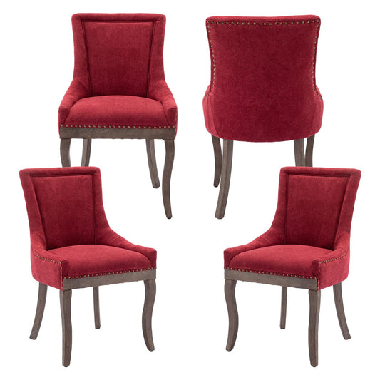 Yayzy Modern Dining Chairs Set of 4, Upholstered Fabric High Back Dining Chairs with Nailhead Trim & Solid Wood Legs for Dining Room & Kitchen, Wine Red