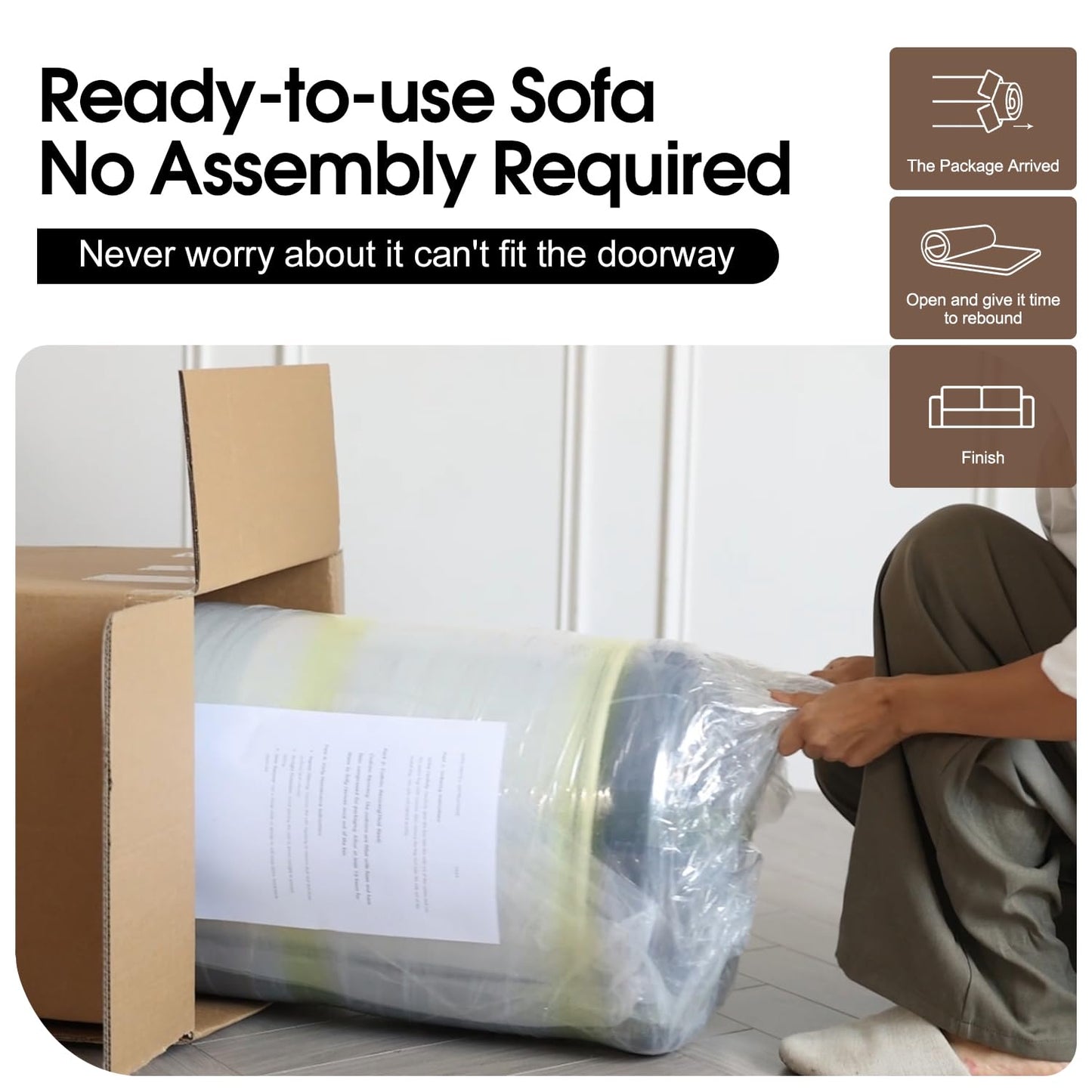 107" Comfy U-Shaped Sectional Modern Boneless Corduroy Couch with Chaise ‌and Ottoman‌ - No Assembly Required! Deep-Seat, Upholstered Modular Cloud Sofa for Living Room, Plush Corduroy Fabric(Black)