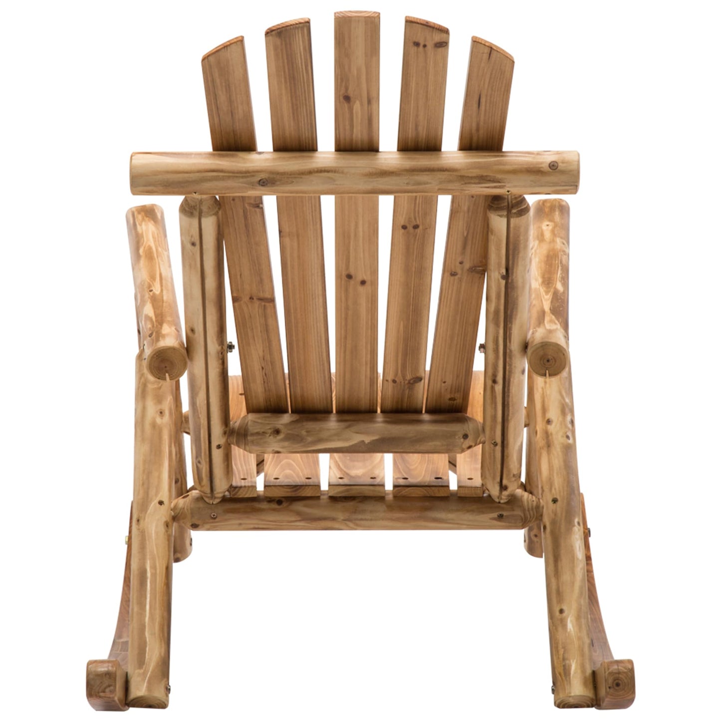 Wooden Rocking Chair Log Outdoor Rocker Outside Patio Lawn Furniture Living Room Porch Comfy Beach Balcony, Heavy Duty, Lightly Toasted