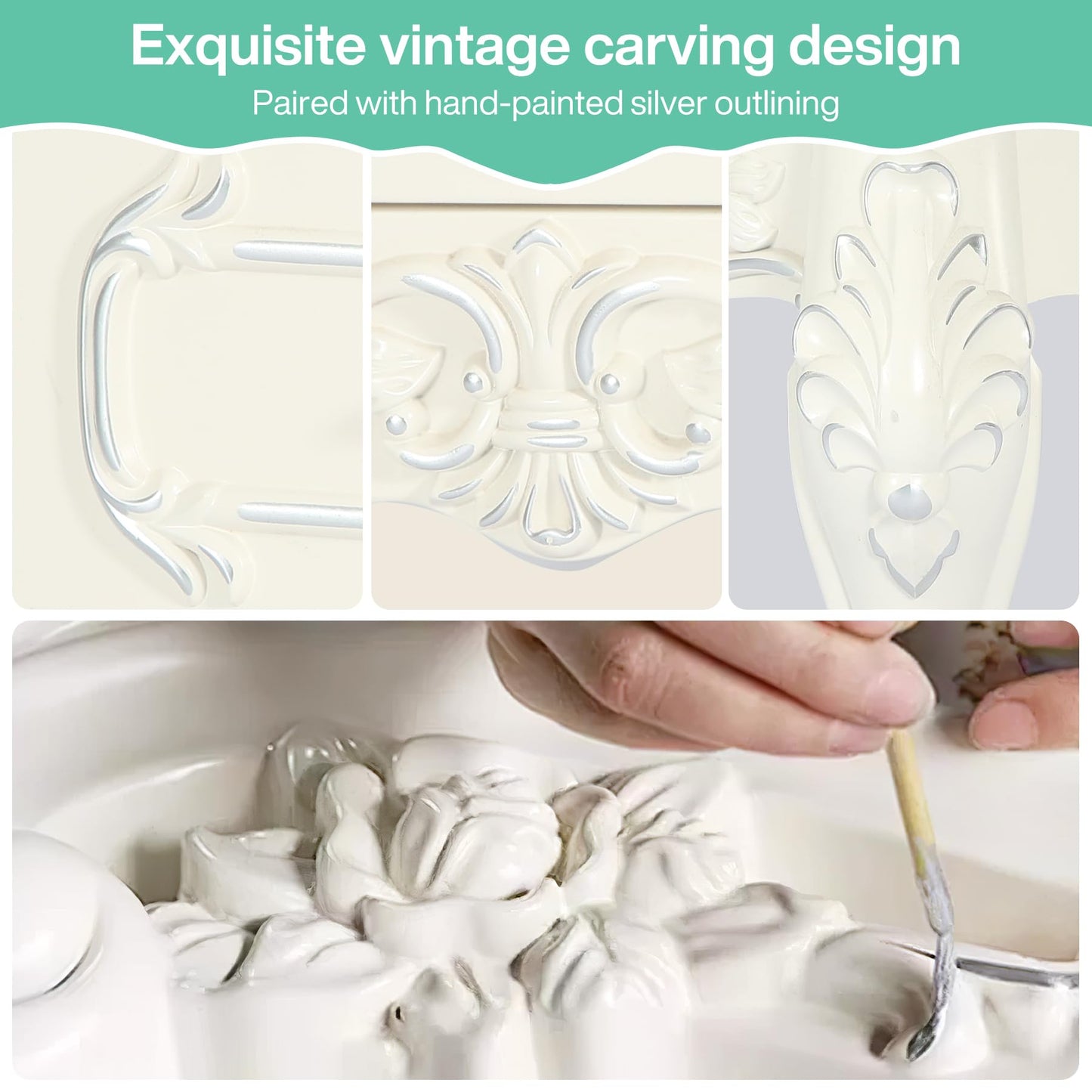 Tribesigns White Nightstand, End Table with 2 Drawers, Carved Bedside Tables, Side Table for Bedroom, Classic Bedroom Furniture, Night Stand White