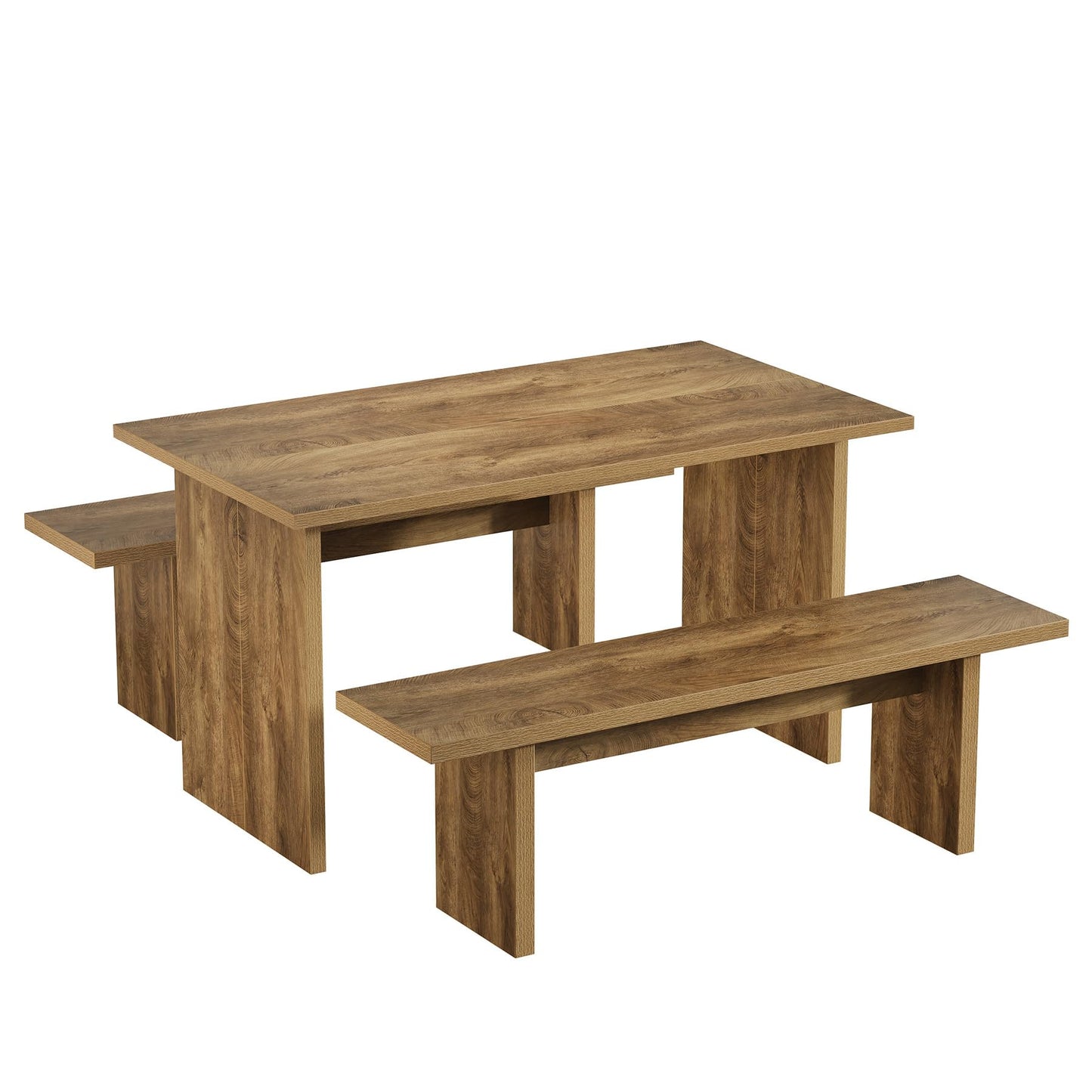 Tribesigns 3 Pieces Dining Table Set with 2 Benches, 55" Farmhouse Kitchen Table Set for 4-6, Rectangular Wooden Heavy Duty Dinette for Kitchen, Dining Room, Brown