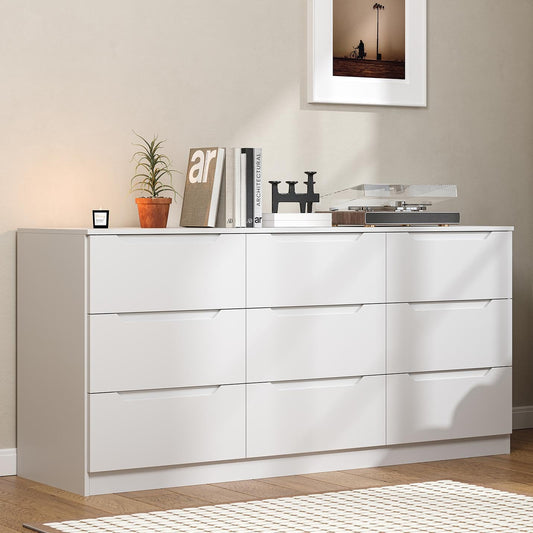 Winkalon 9 Drawer Dresser,62” Wide Chest of Drawer Dresser, Modern Storage Cabinets with Large Wood Drawer for Bedroom, Living Room, Entryway, Office White