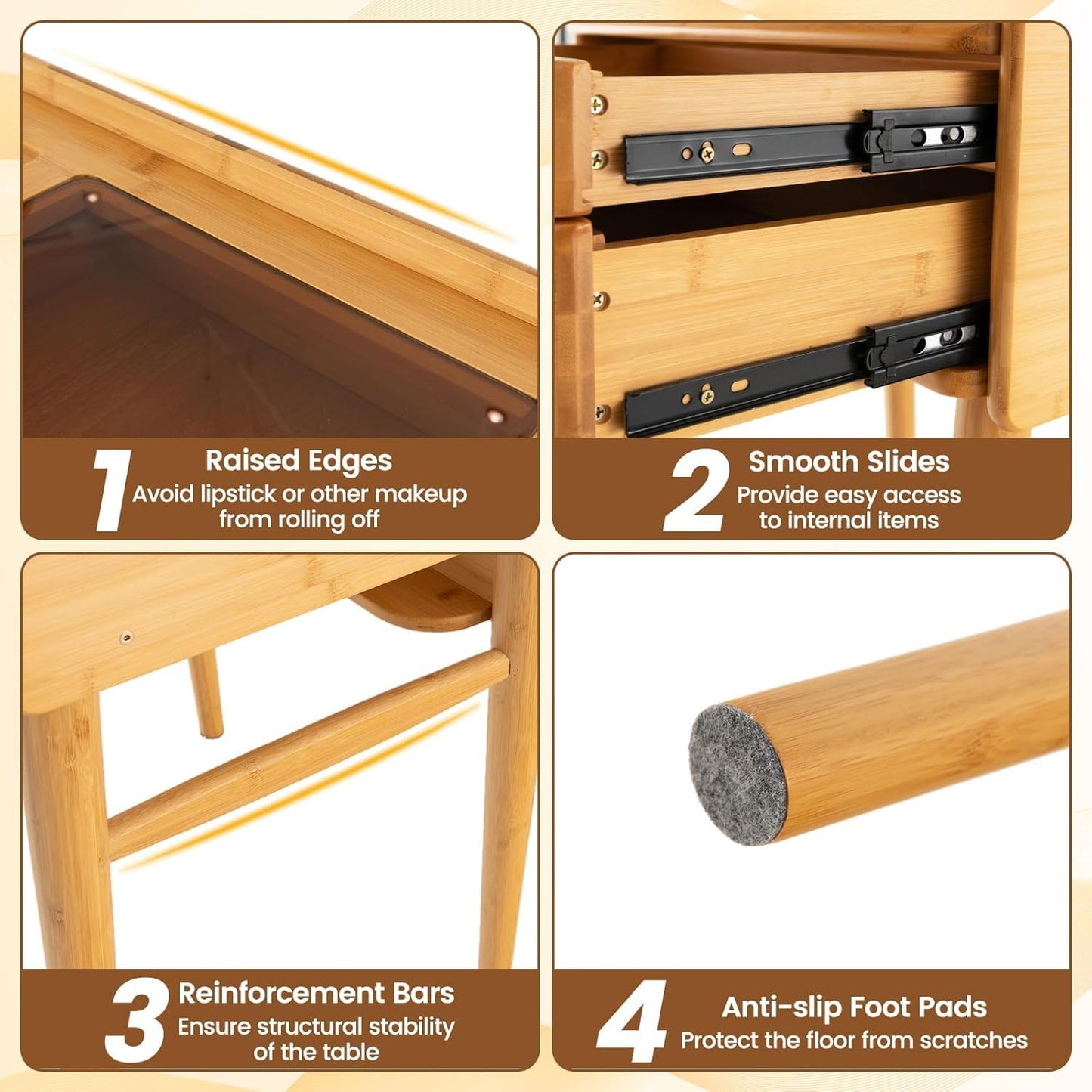 Generic Byroce Boho Vanity Desk, Makeup Vanity Table Set w/Mirror, Modern Vintage Dressing Table w/ 2 Drawers & Jewellery Display Tabletop, Rattan & Bamboo Style (Table & Stool Set), Natural