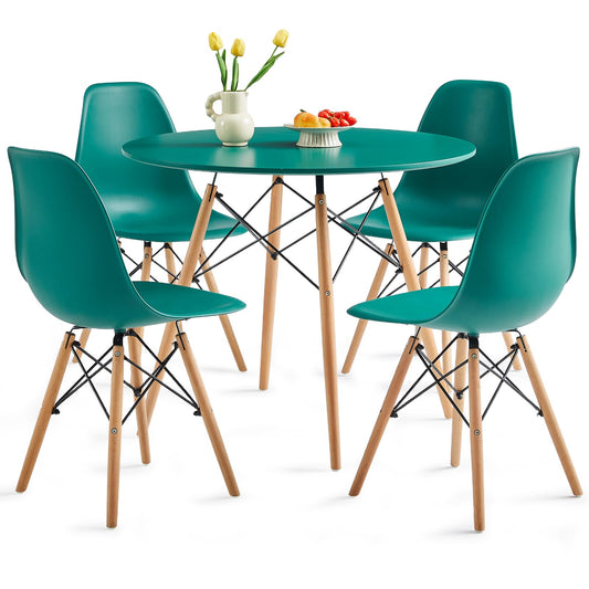 Yuqunfur Round Dining Table Set for 4 35.5" Wood Dinner Table Circle Dining Table Kitchen Table Chairs Set of 4 with Wood Strip Base for Kitchen Living Room Space Saving Apartment(Green)