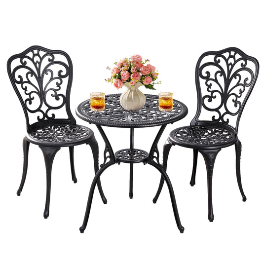 Withniture Patio Bistro Set 3 Piece Outdoor,Cast Aluminum Outdoor Bistro Table and Chair Set of 2 with 1.97" Umbrella Hole,All Weather Bistro Table Set for Front Porch Set(Butterfly Black)