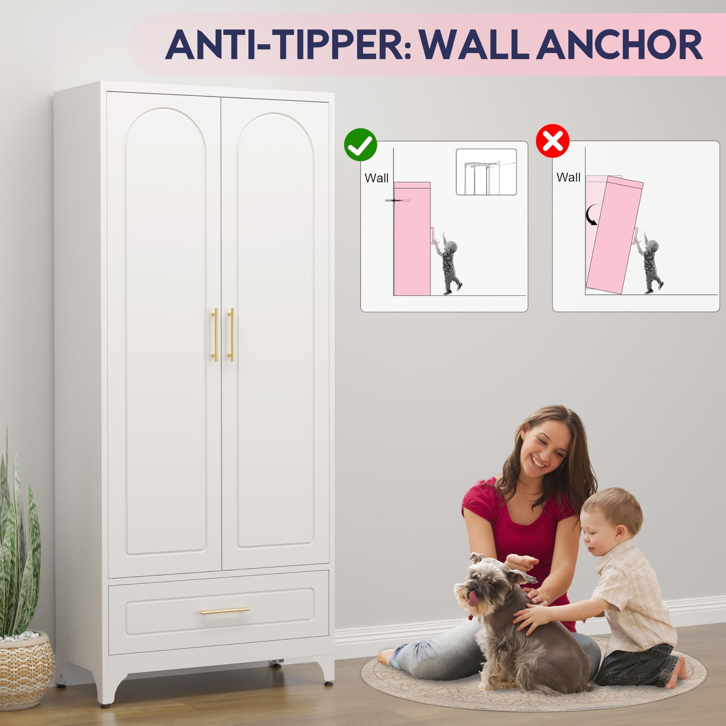 UNICOLY Pantry Kitchen Cabinet with Drawer, 75" Tall Pantry Storage Cabinet, Metal Storage Cabinets with Doors and Shelves, Large Freestanding Cupboard for Dining Room, Assembly Required, White