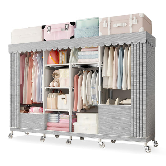 YFGSFWTS Portable Closet for Hanging Clothes with Wheels wardrobe closet Wide Large Capacity Wardrobe Closet with Cover Storage Shelves and Hanging closets for hanging clothes for Cloakroom Bedroom(20
