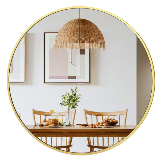 Umzodo 30 inch Gold Circle Wall Mirror, Brushed Gold Metal Framed Round Mirror for Bathroom Vanity, Bedroom Decor, Living Room, Entryway