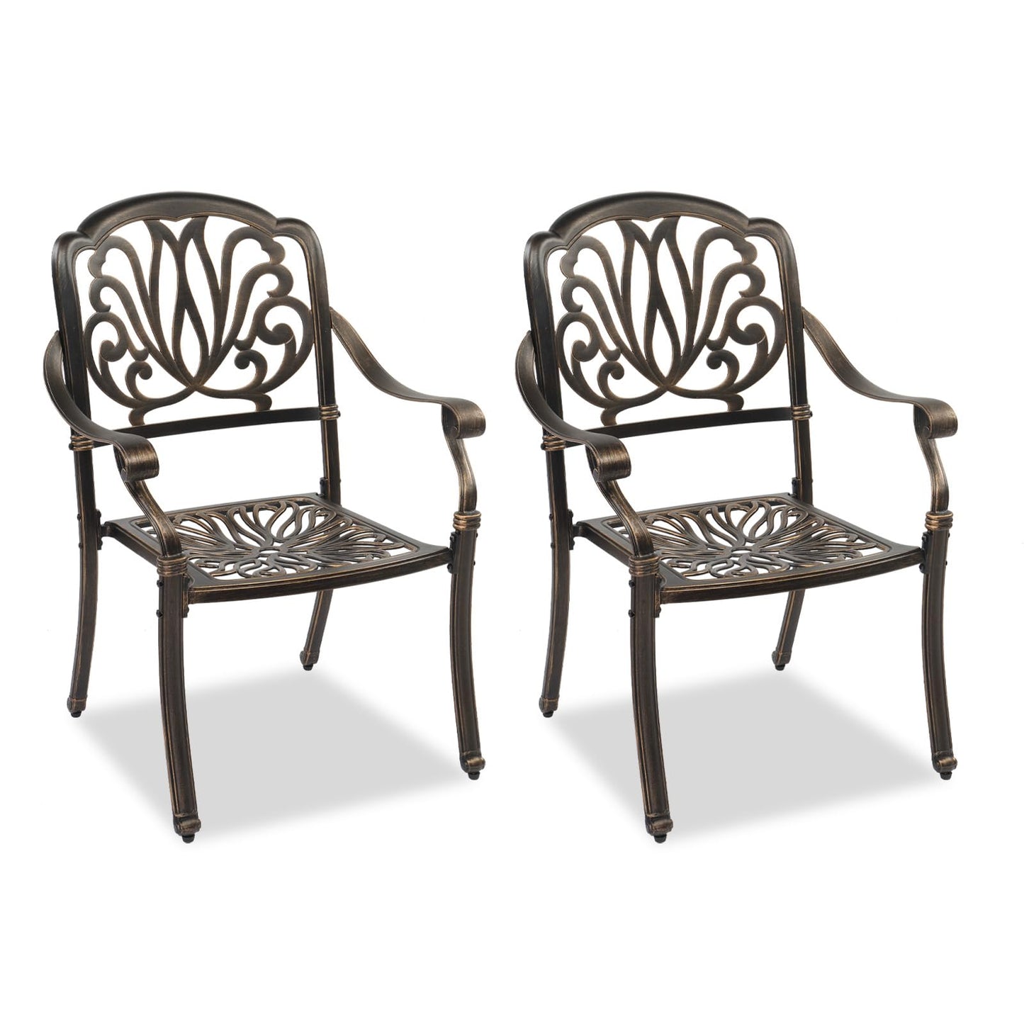 VINGLI Outdoor Dining Chairs Set of 2 Aluminum Patio Chairs, Cast Aluminum Patio Furniture Aluminum Outdoor Chairs for Backyard, Poolside, Balcony Bronze (2, Elizabeth Back Without Cushion)
