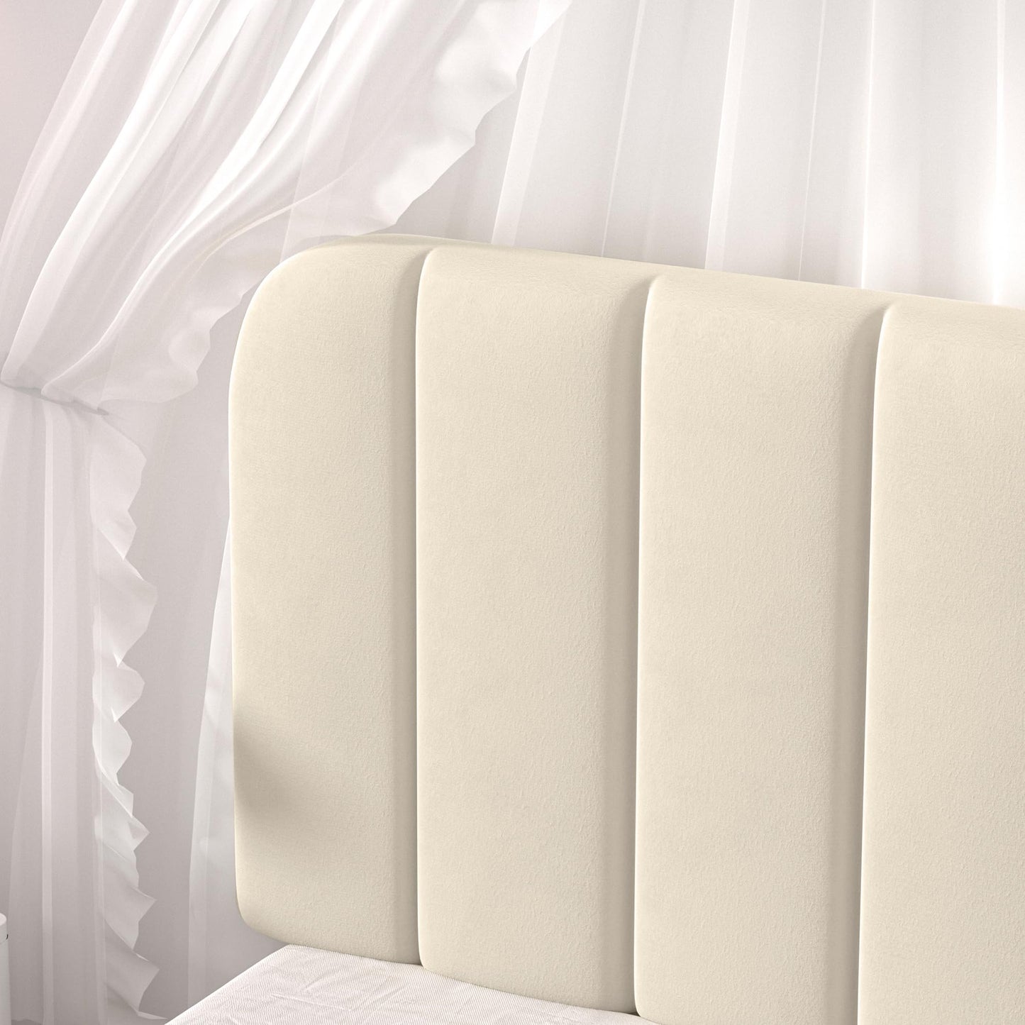 VECELO Twin Size Bed Frame with Upholstered Headboard, Velvet Platform Bedframe Mattress Foundation, Strong Wood Slat Support, No Box Spring Needed,Velvet Beige