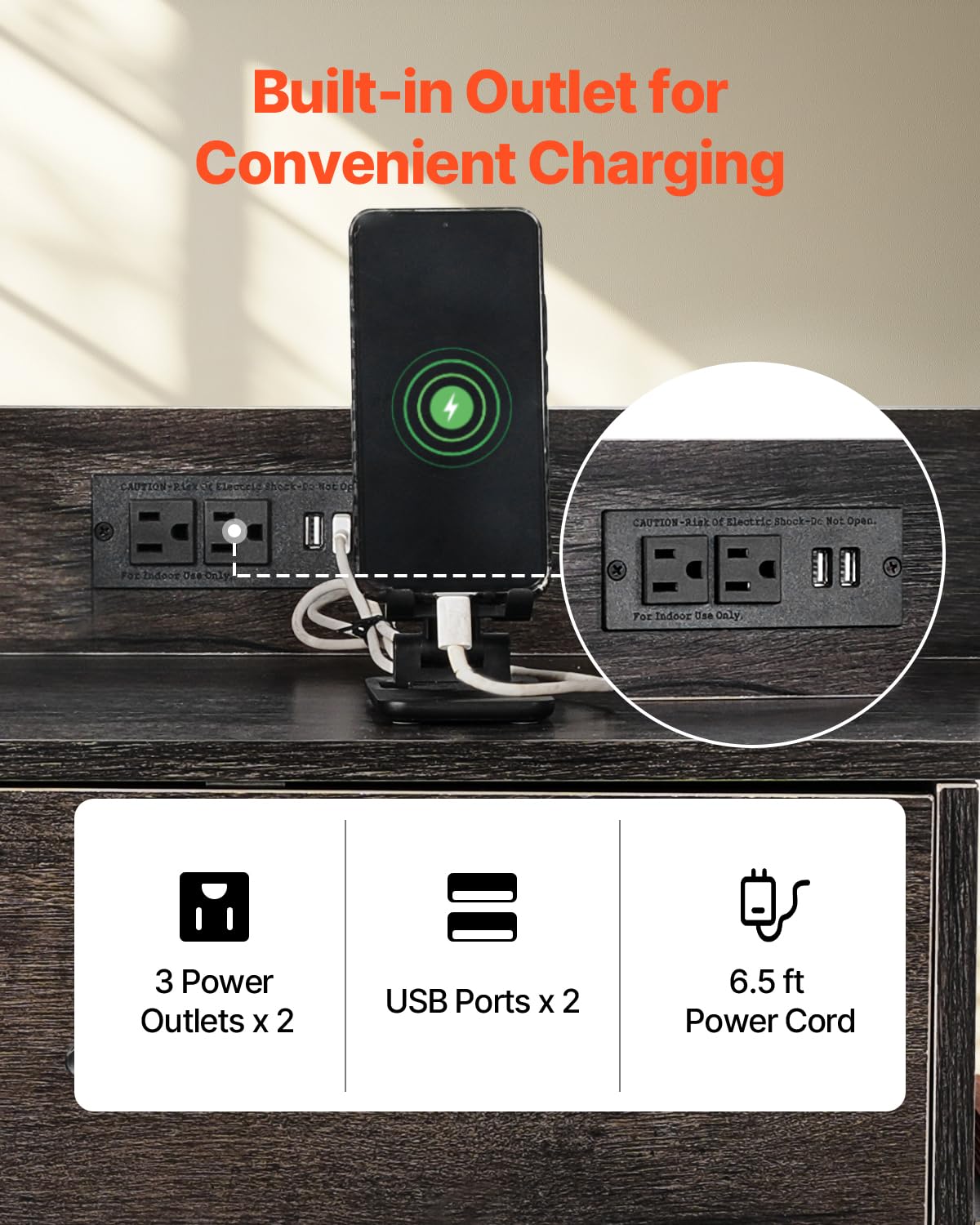 VEVOR 2 Drawers Metal File Cabinet, Lateral Filing Cabinet with Lock and 6 Open Shelves, Wooden Wide Filing Storage Cabinets with Power Strip for Letter, A4, Legal Size File, Easy Assembly, Gray