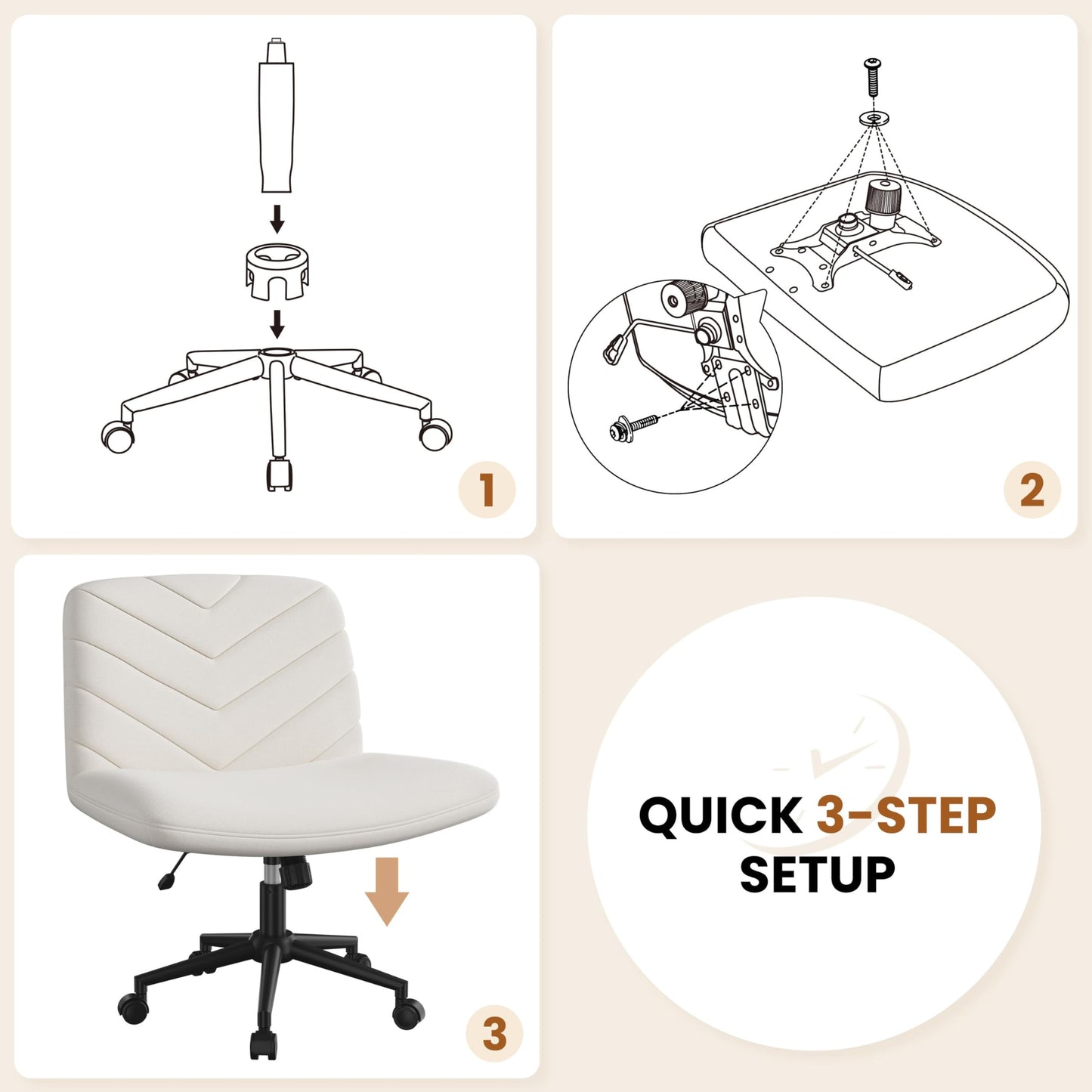 Yaheetech Wide Criss Cross Chair with Wheels, Comfy Armless Cross Legged Office Desk Chairs, Swivel Vanity Chair Computer Chairs for Home Office, Beige