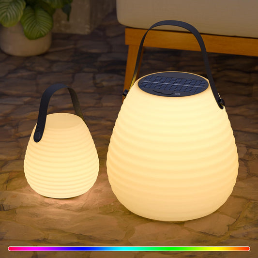 uuffoo 2 Pieces LED Rechargeable Solar Table Lamp Lantern LED Outdoor Cordless IP44 RGB and Warm White Dimmable for Patio Camping Restaurant Terrace