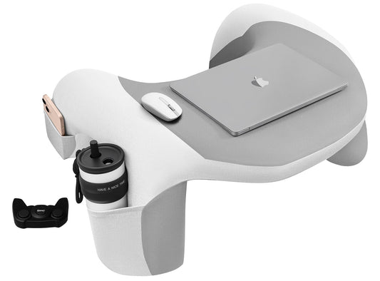 WOGAHEV Laptop Lap Desk, Reading Pillow for Bed, Memory Foam Arm Rest Support Gaming Pillow with Cup/Phone Pocket, Laptop Lap Desk for Working, Gaming, Reading on Couch Bed Floor- White