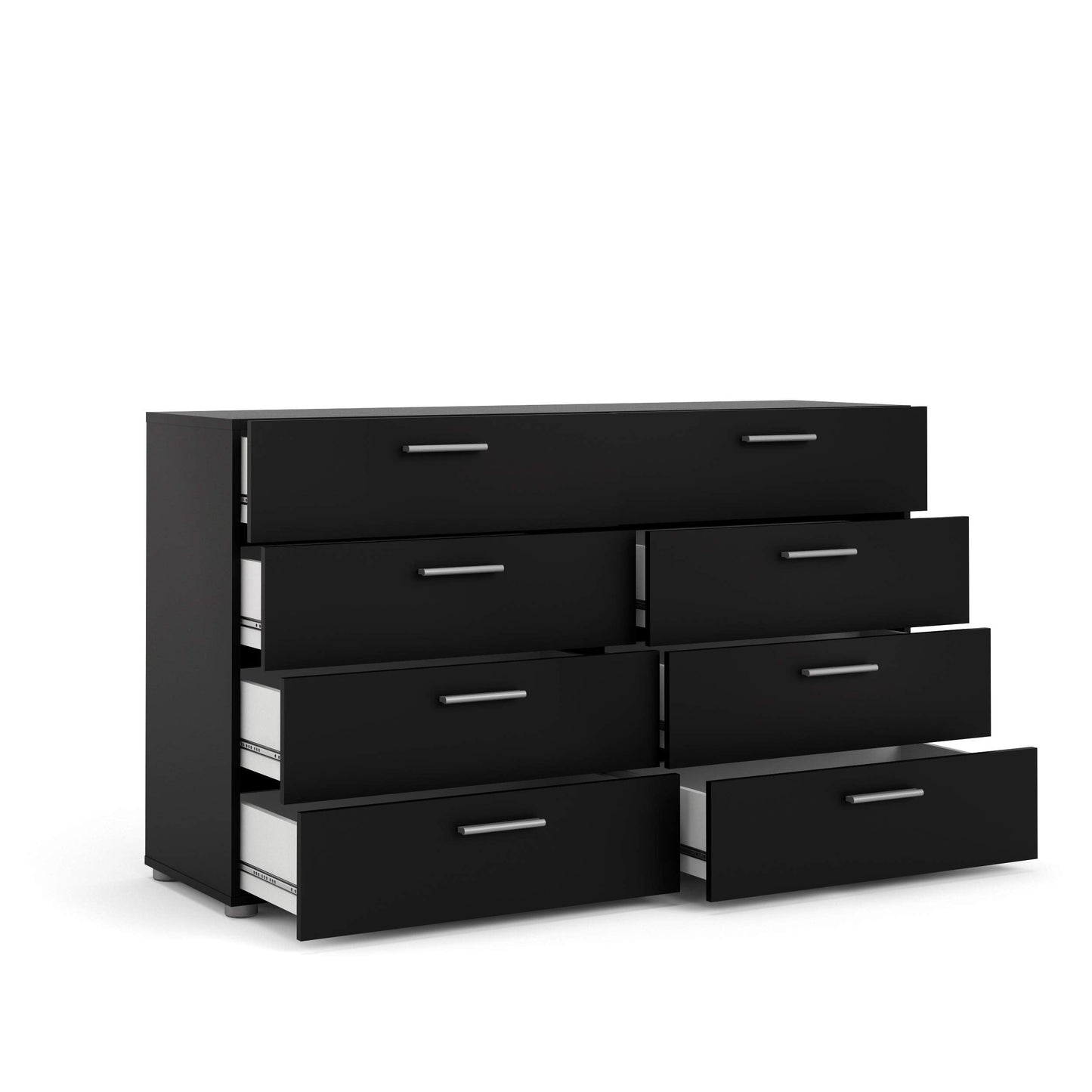 Tvilum, 8 Drawer Double Dresser, Bedroom, Modern Silver Drawer Handles, Contemporary, Black