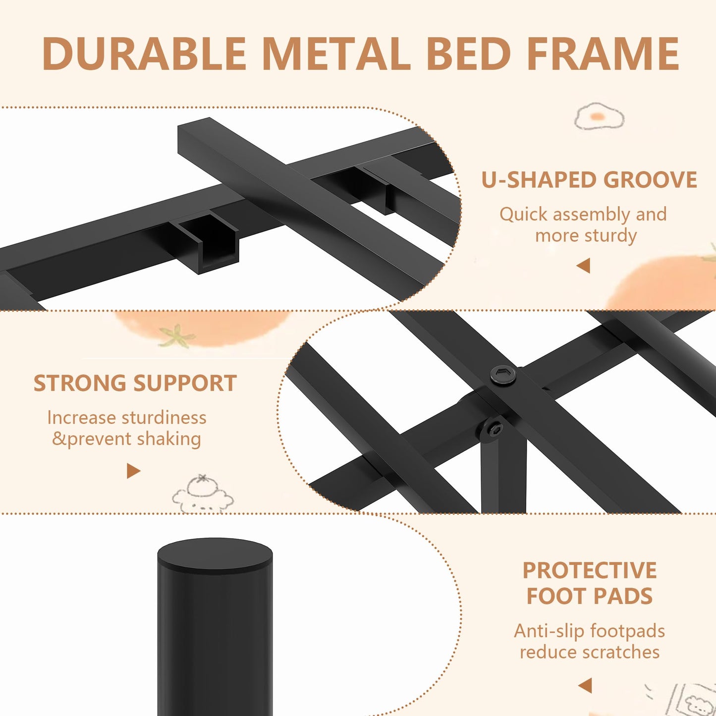 VECELO Twin Size Bed Frame Metal Platform Bed with Headboard and Footboard, Heavy Duty Support, No Box Spring Needed, Easy Assembly, Black