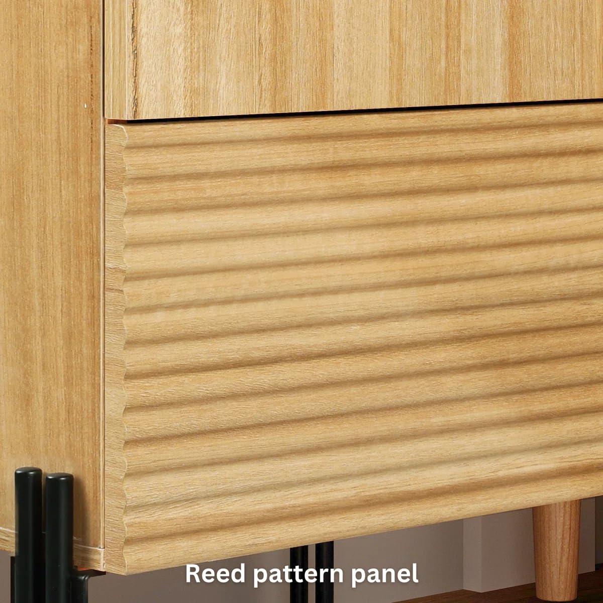 WAMPAT Fluted Nightstand with Charging Station,19.1" W Mid Century Modern Night Stands, Wood Side End Table with 2 Drawers, Wood Bedside Table with Metal Legs for Bedroom,Living Room, Oak (1)