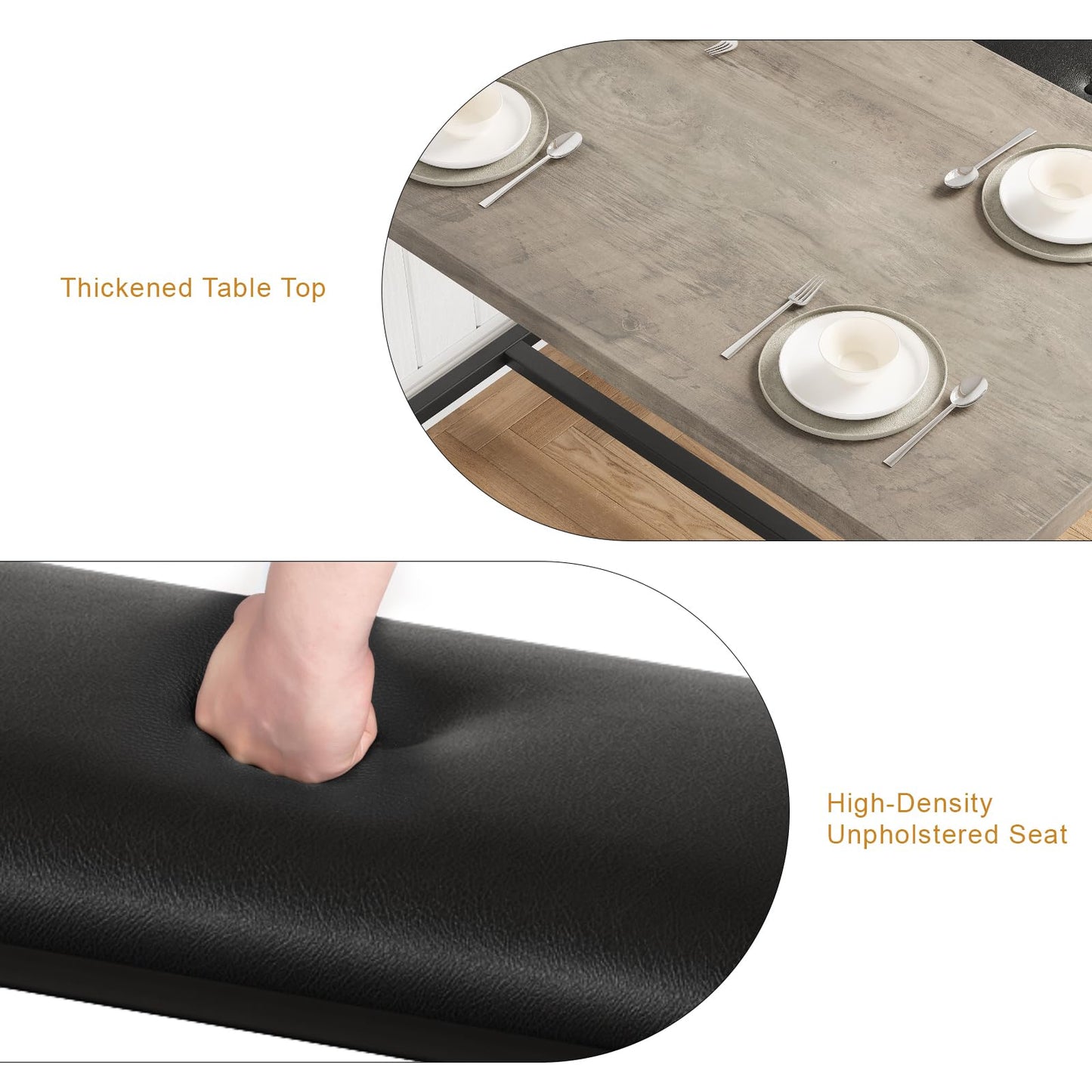 3 PSC Dining Table Set with 2 Upholstered Benches and 1 Table for 4, 44" Small Space Breakfast Nook Set, Kitchen Table with Tufted Upholstered Seats, Rustic Wood & Metal Frame, Easy Assembly