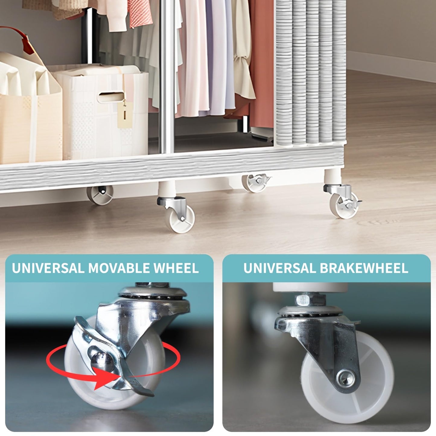 YFGSFWTS Portable Closet for Hanging Clothes with Wheels wardrobe closet Wide Large Capacity Wardrobe Closet with Cover Storage Shelves and Hanging closets for hanging clothes for Cloakroom Bedroom(20