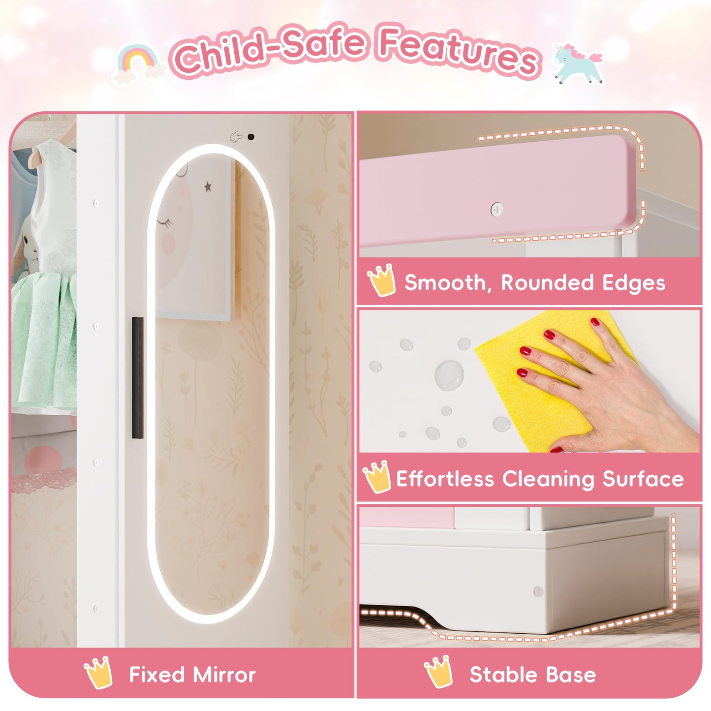 Xilingol Kids Armoire with Jewelry Cabinet, Dress up Storage with Mirror and Shelves, Princess Dress Closet and Costumes Wardrobe Closet, Costume Organizer for Bedroom, Kids Room, Girls (White)