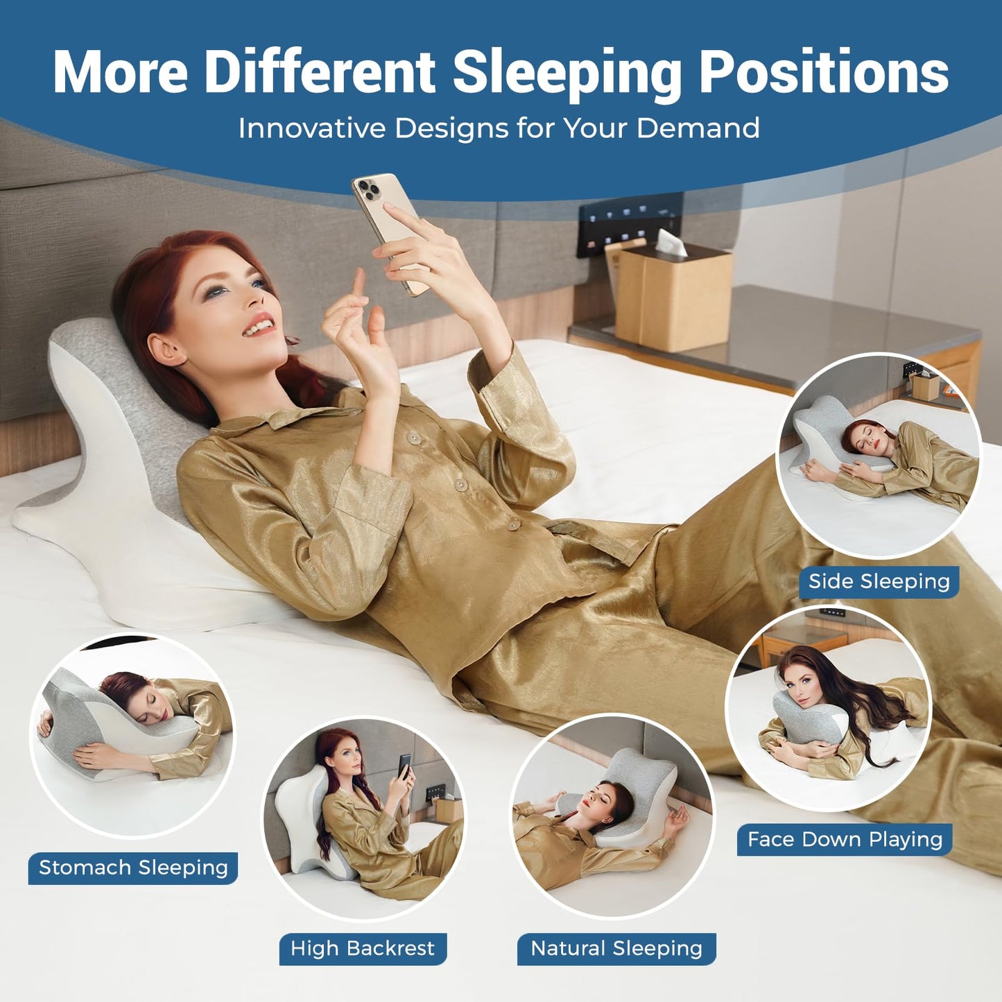 WOGAHEV Reading Pillow for Bed, Lying, Leaning and Prone, Ergonomic Memory Foam Bed Wedge Pillow for Headboard, Chin & Back Support Pillows on Bedrest Couch Floor- Grey