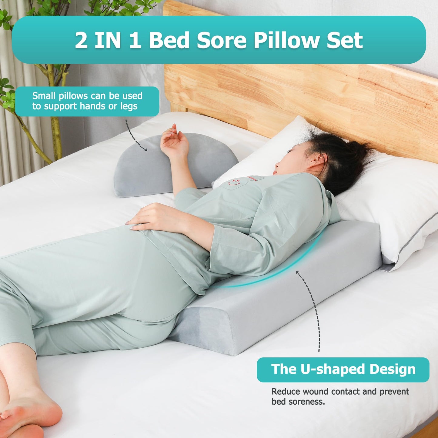 JFNoraiva Wedge Pillow for Side Sleeping, Bed Wedge Pillows for Back Pain Relief & Post Surgery, Bedsore Pressure Relief Pillow, Wedges & Body Positioners Pillow for Seniors, Pregnancy, Adult(2IN1)