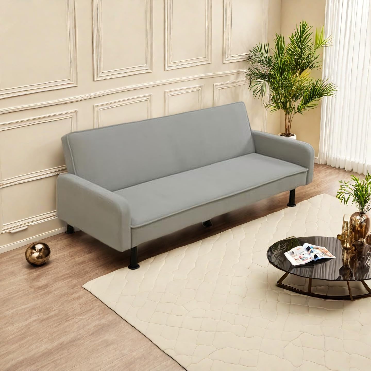 Trygoal Futon Sofa Bed, Convertible Sofa Bed with Adjustable Backrest, Sleeper Couch Bed Loveseat with Armrest for Living Room Bedroom Small Spaces, Grey, 77.5"