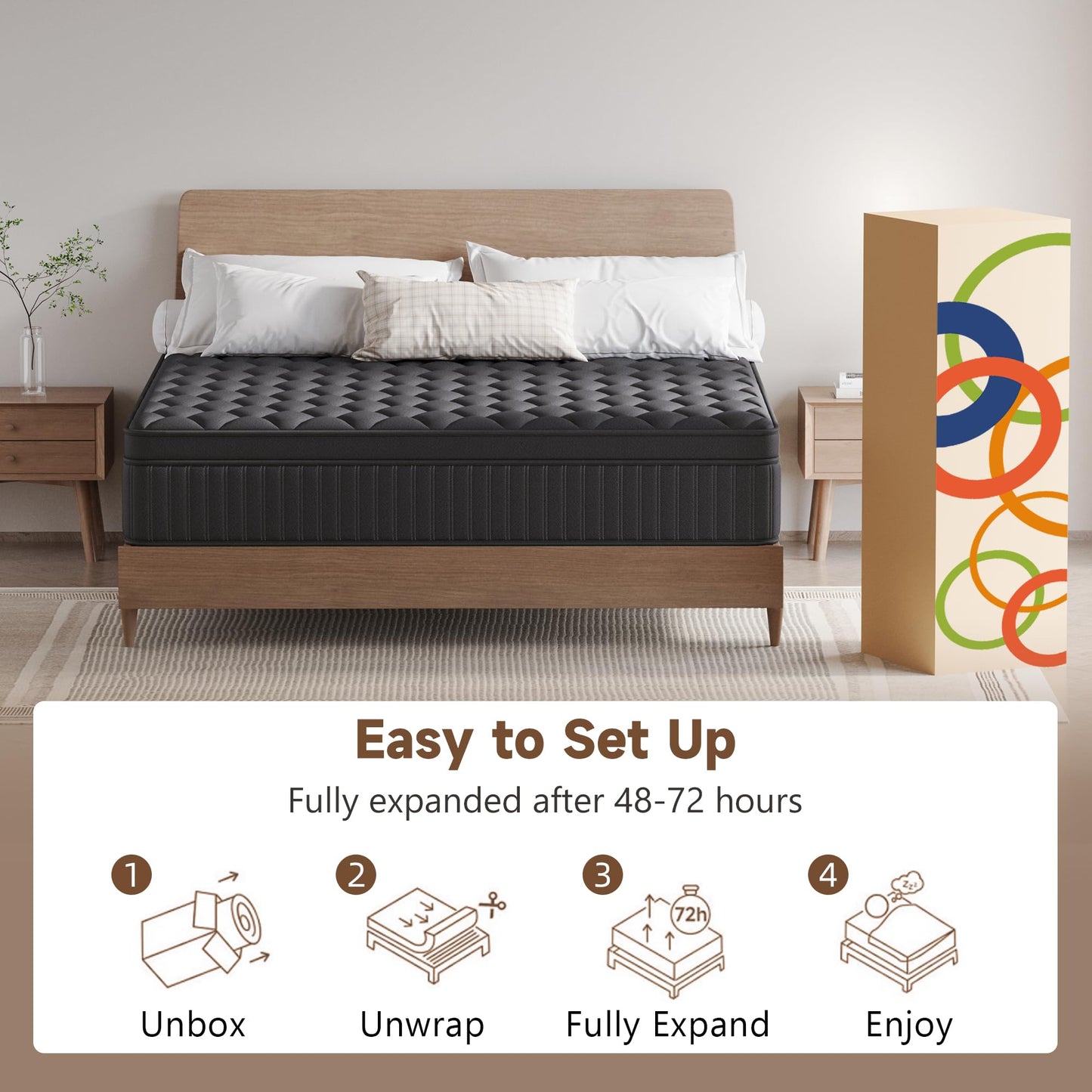 VERHOPE Queen Mattress, 12 Inch Queen Medium Firm Hybrid Mattress in a Box, Individual Pocket Spring for Pressure Relief & Motion Isolation, Reinforced Edge Support, CertiPUR-US Certified