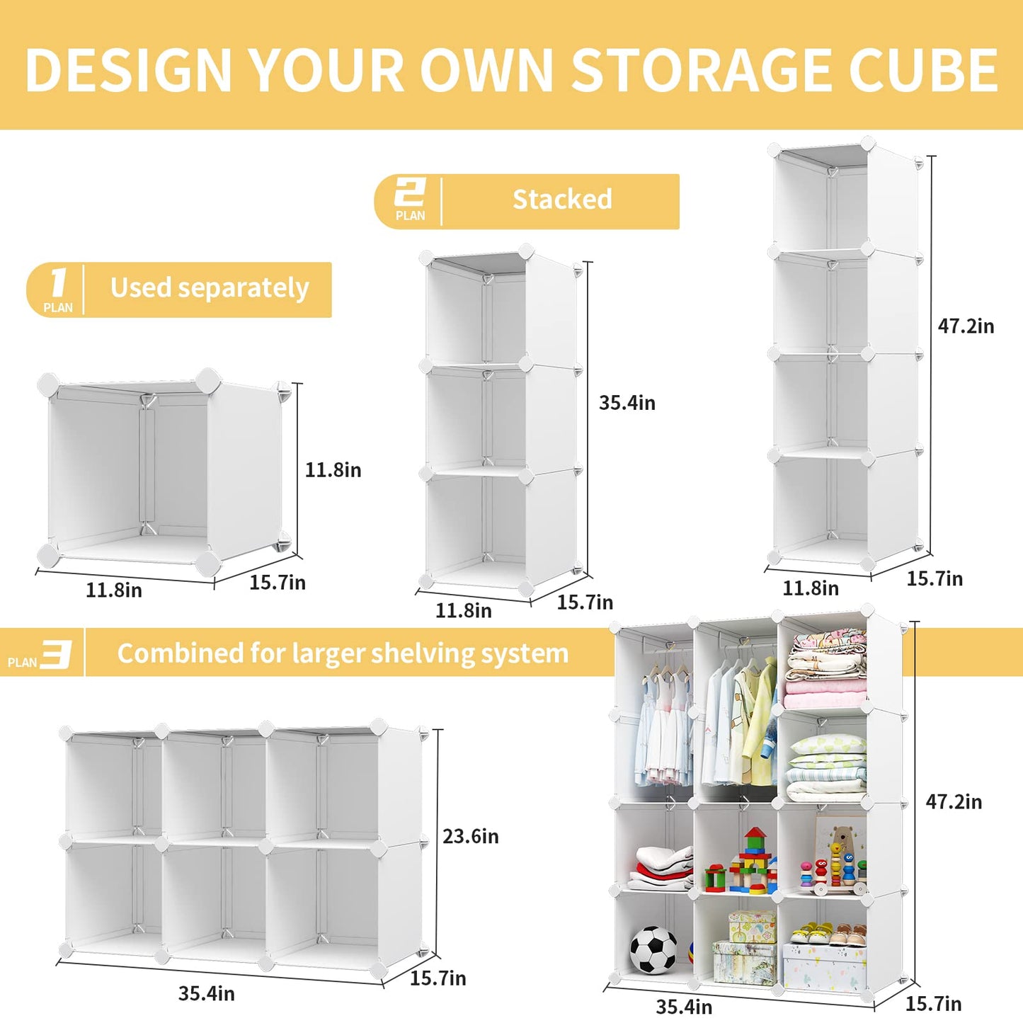 VIPZONE Baby Closet,Dresser, Kids Closet Organizers, Portable Kids Wardrobe for Closet, Bedroom, Nursery, Cubby, Cabinet, Clothes, Dress, Baby Storage Shelf, Armoire Clothes Hanging (12 Cube, White)