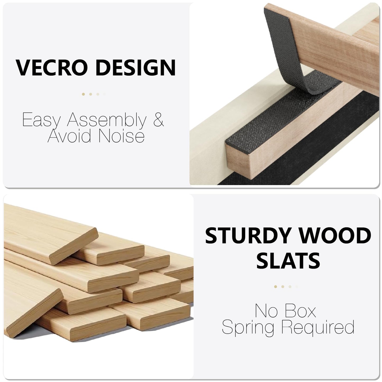 viplov Queen Bed Frame with 57.9" headboard, Tall Wingback Chenille Upholstered Headboard, Low Profile, No Box Spring Needed, Easy Assembly, Noise Free-Beige