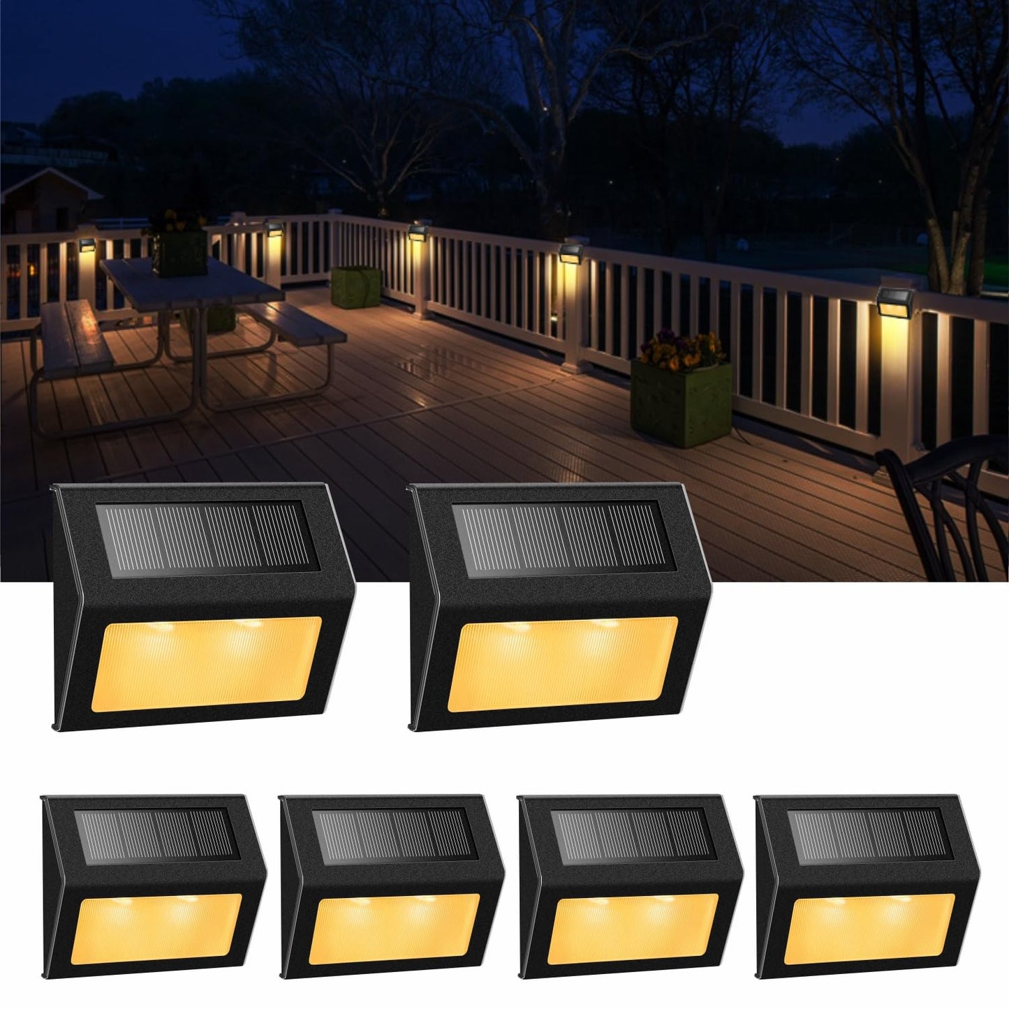 XLUX Solar Lights for Steps Decks Pathway Yard Stairs Fences, LED lamp, Rainproof, Black Metal Housing, 6 Pack