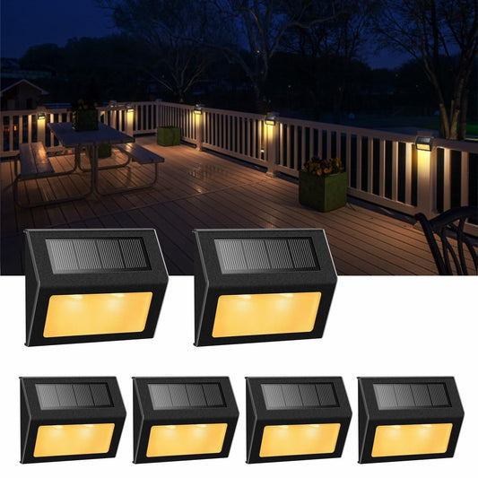 XLUX Solar Lights for Steps Decks Pathway Yard Stairs Fences, LED lamp, Rainproof, Black Metal Housing, 6 Pack