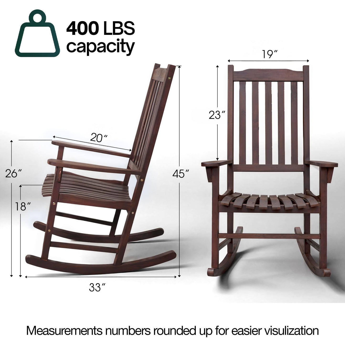 Tranquillo Oasis Wooden Rocking Chair for Patio, Porch, or Indoor Use – Classic Acacia Wood Rocker with Sturdy Frame, Comfortable Slatted Seat, Smooth Rocking Motion – Farmhouse Outdoor Chair