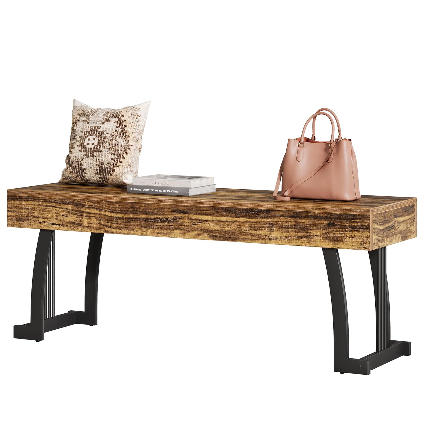 Tribesigns Wooden Entryway Bench, 47.24" Rustic Indoor End of Bed Bench with Sturdy Metal Legs, Long Dining Seat for Dining Room, Bedroom, Entry, Mudroom