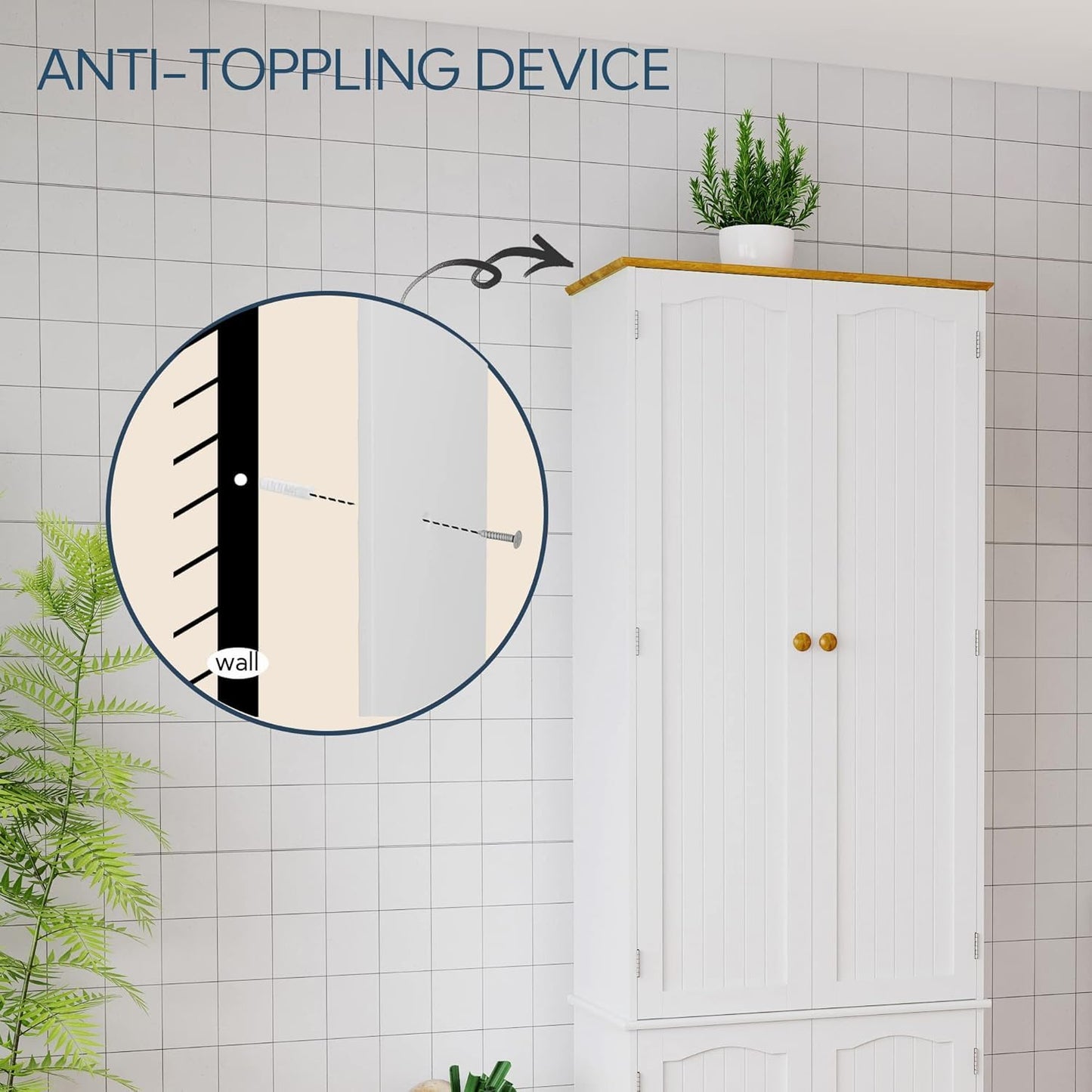 Yusong 72'' Tall Kitchen Pantry Cabinet, Freestanding Storage Cabinet with Doors and Shelves, Wooden Food Pantry Farmhouse Cupboard Buffet for Kitchen Dining Living Room, White