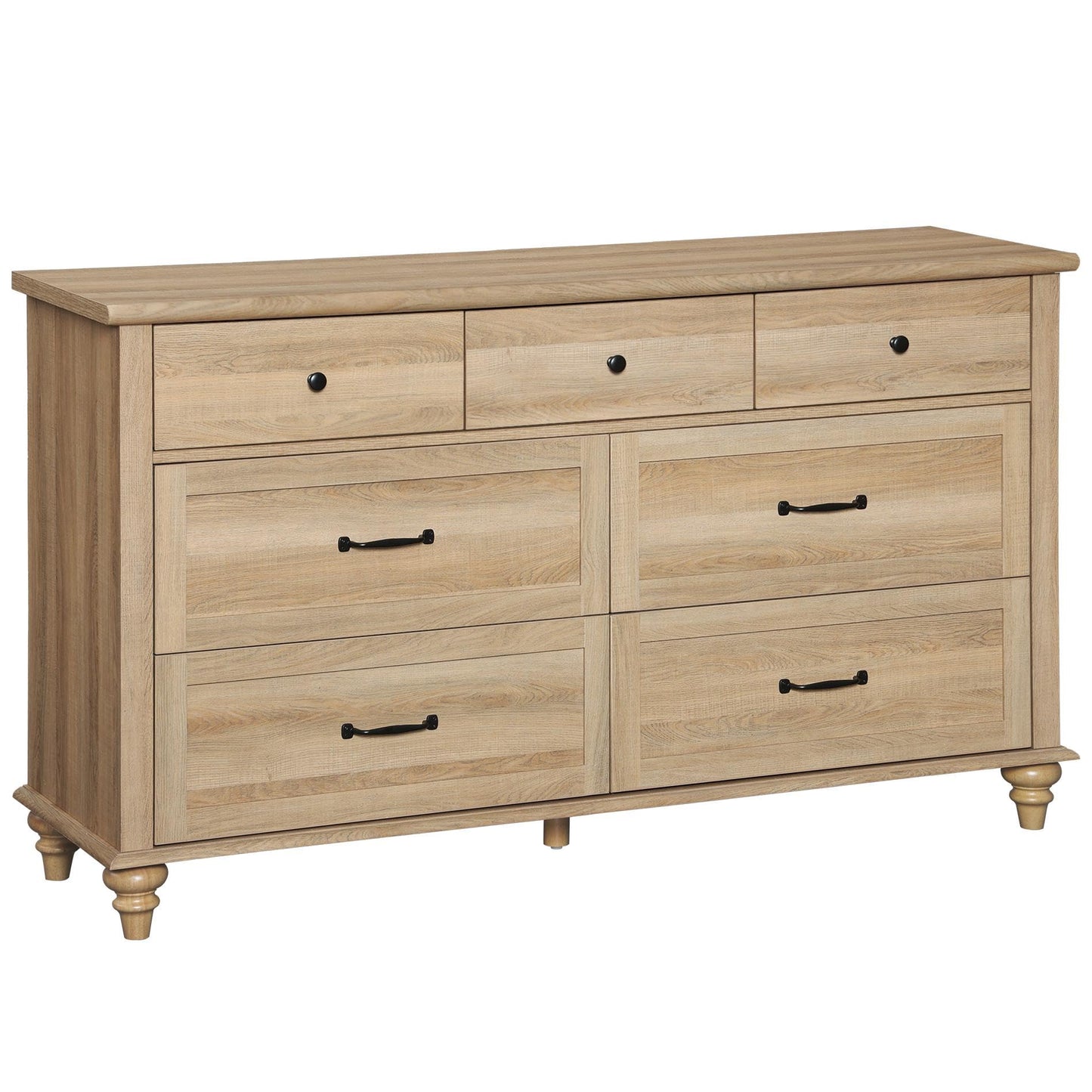 WAMPAT Wide Kids Dresser with 7 Drawers for Bedroom, Farmhouse Baby Dresser for Nursery & Kids Room, Wooden Chests & Dressers Closet Organizer for Children's Bedroom, 54 Inch, Oak