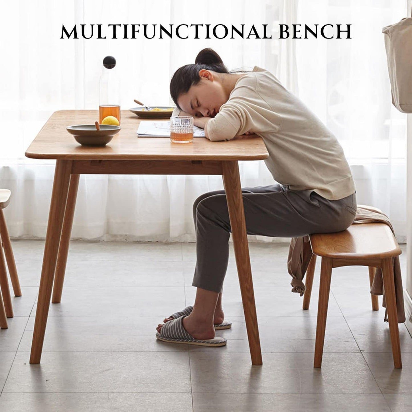 Wayshome 100% Solid Oak Dining Bench, Wood Bench for Bedroom End of Bed with Rounded Corners, Entryway Benches for Dining Room, Kitchen, Living Room (Natural Oak, 39.4")