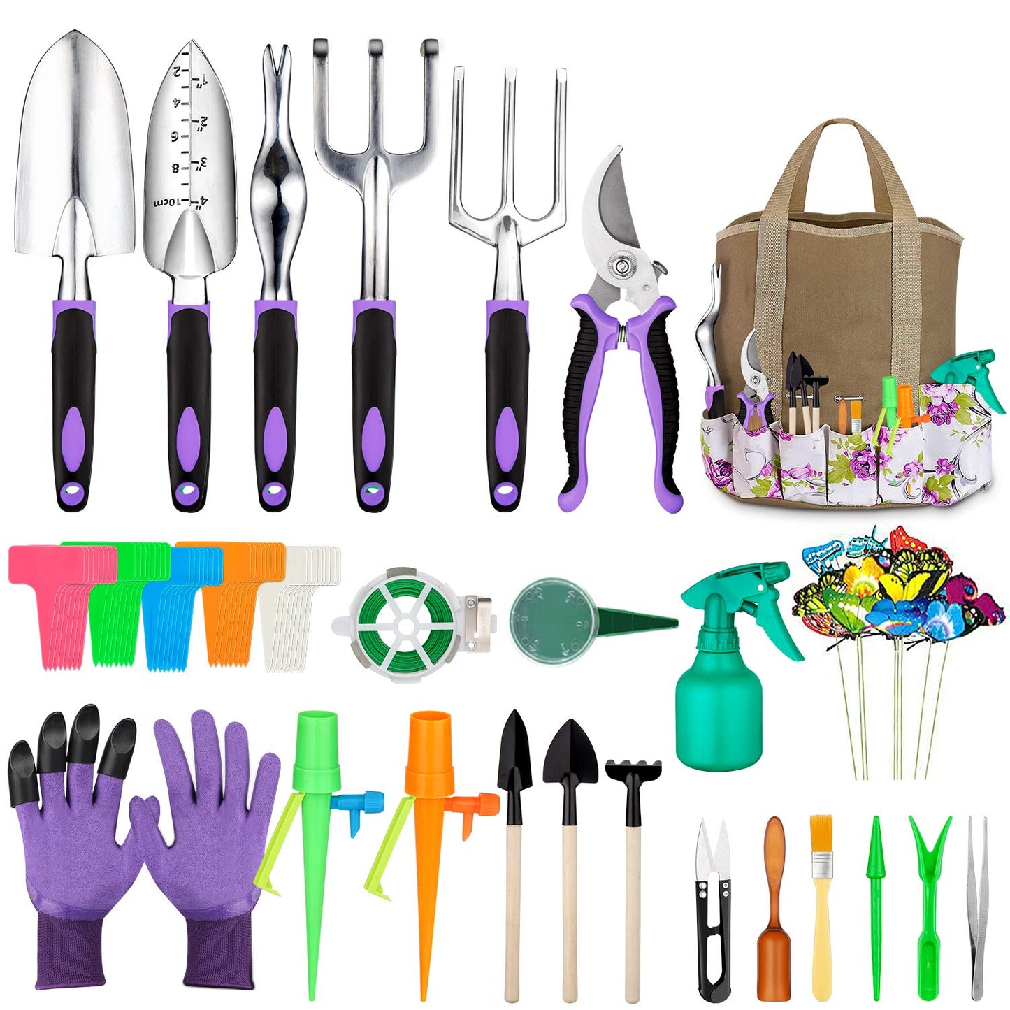 Tudoccy Garden Tools Set 83 Piece, Succulent Tools Set Included, Heavy Duty Aluminum Gardening Tools for Gardening, Non-Slip Ergonomic Handle, Durable Storage Tote Bag, Gifts for Men Women