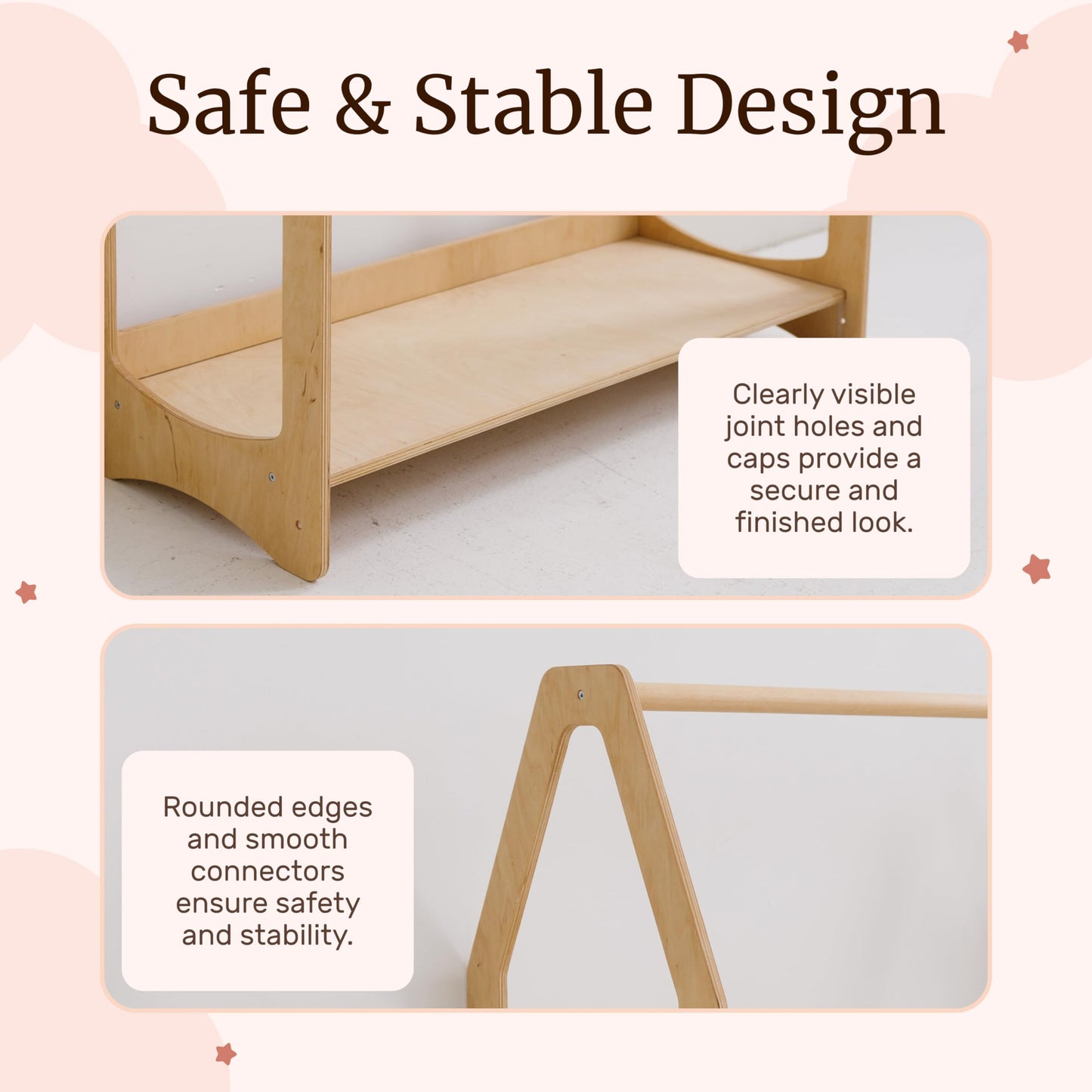 WOOD&ROOM Montessori Kids Clothing Rack with Shelf - Wooden Toddler Dress Up Clothes Rack - Kids Clothing Storage, Childrens Wardrobe Closet, Dressup Storage Organizer, Mini Closet For Kids Room