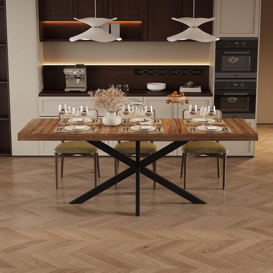 CayugaCrekrd 59"-78.7" Extendable Dining Table for 4 6 8 People, Wooden Kitchen Table with Hidden Storage, Dining Room Tables for Living Room, Kitchen, Brown