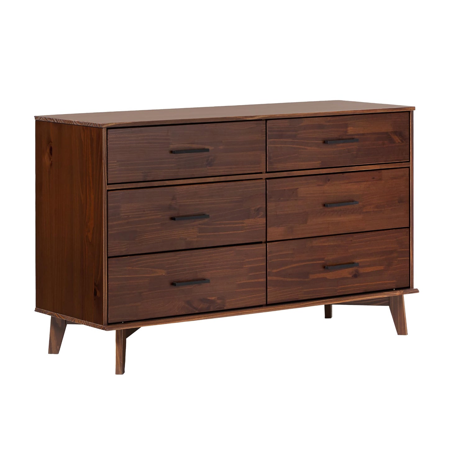 Walker Edison Sloane 6-Drawer Solid Wood Dresser with Metal Handles, 52 Inch, Walnut