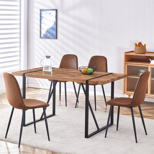 UELKS Dining Table Set for 4，Dinner Table Set for 4，55'' Kitchen Table and Suede Nap Fabic Chairs Set of 4, 5 Piece Dining Table Set for Kitchen Dining Room