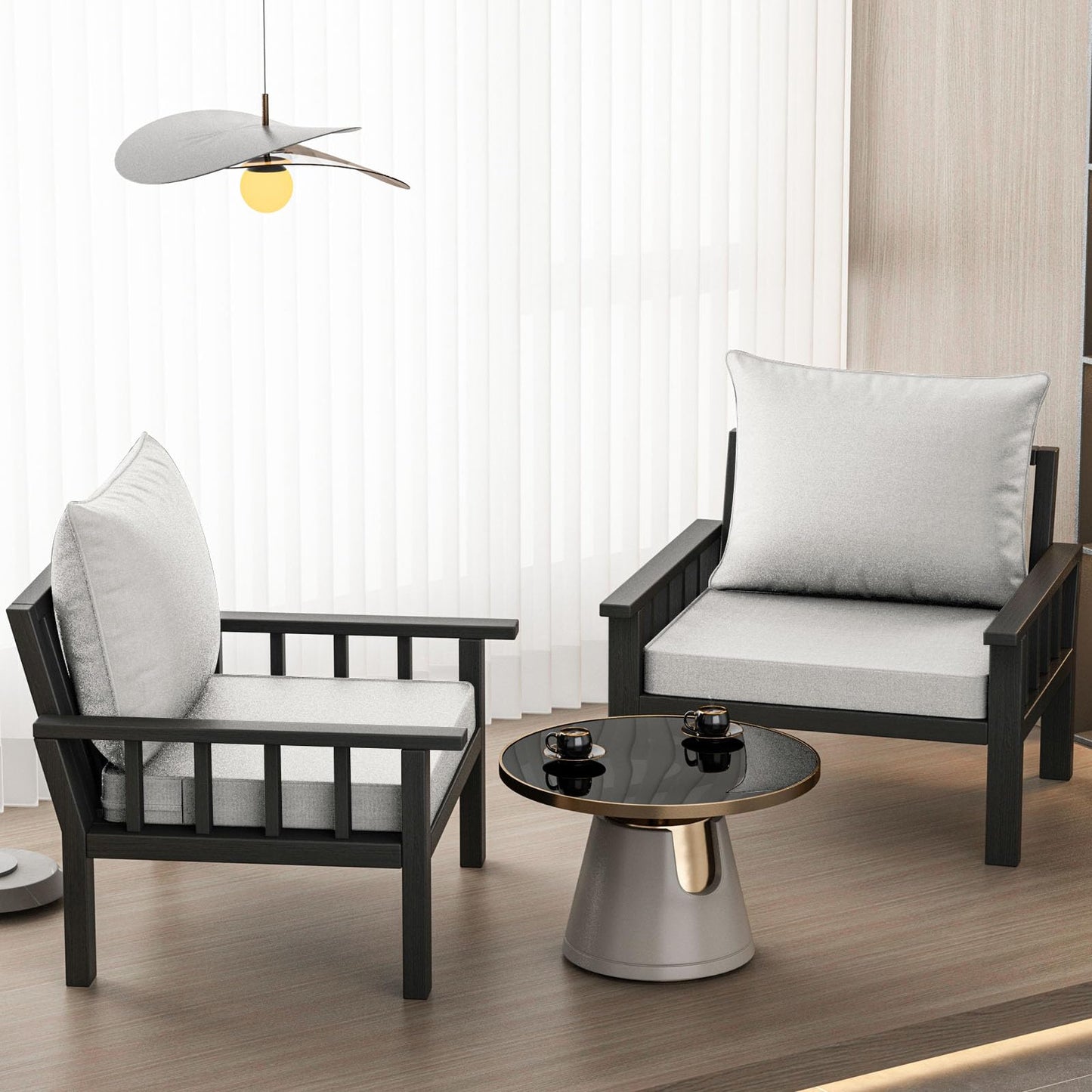 THMINS Grey Outdoor Patio Cushion Set of 4, 24x24 Inch Deep Seat and Back Cushions, Waterproof & Fade-Resistant, Removable Covers.