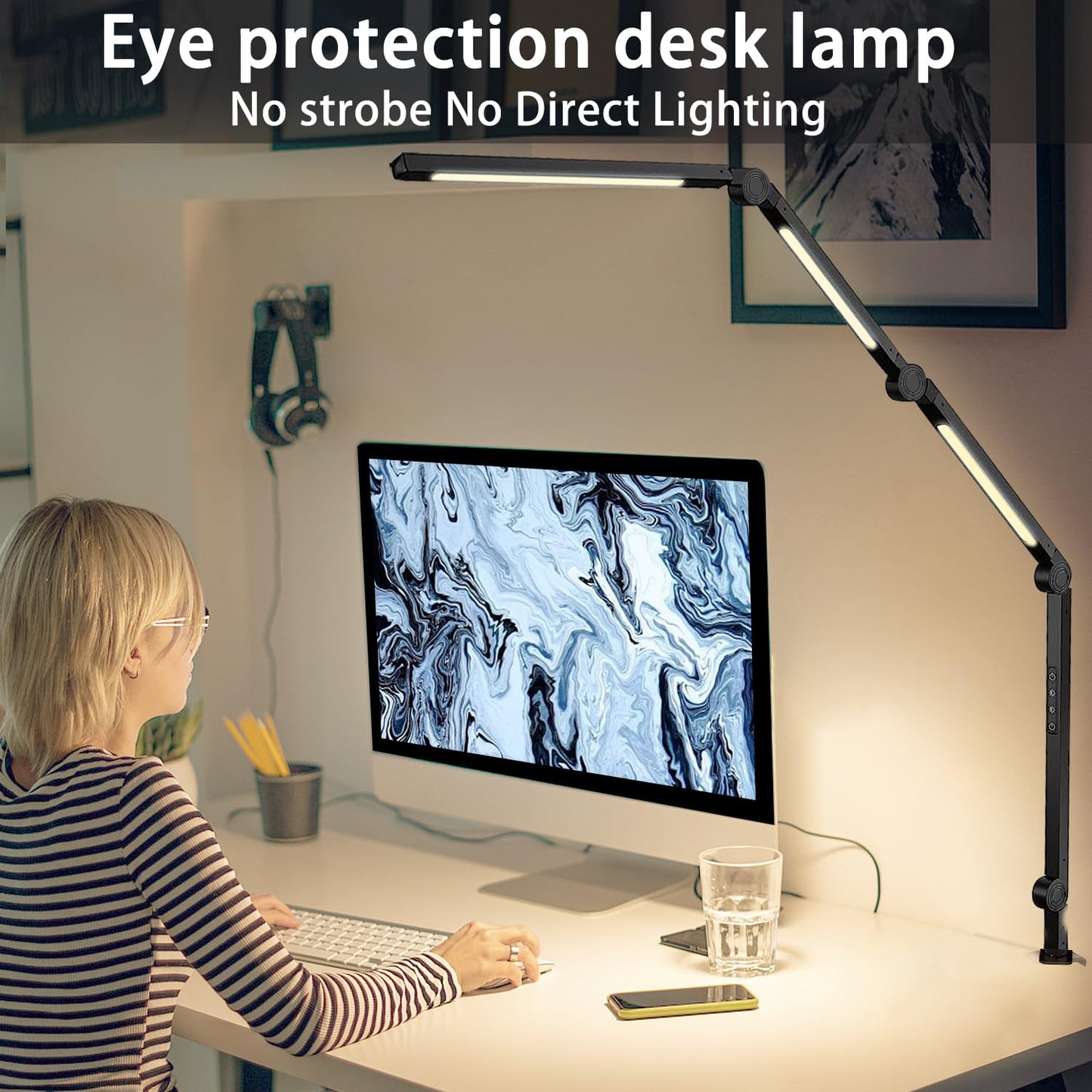 Vimeepro LED Desk Lamp with Clamp & Flexible Arm - 3 Light Sources, 4 Color Modes & 5 Brightness Levels, Eye-Caring Table Light with Memory Function