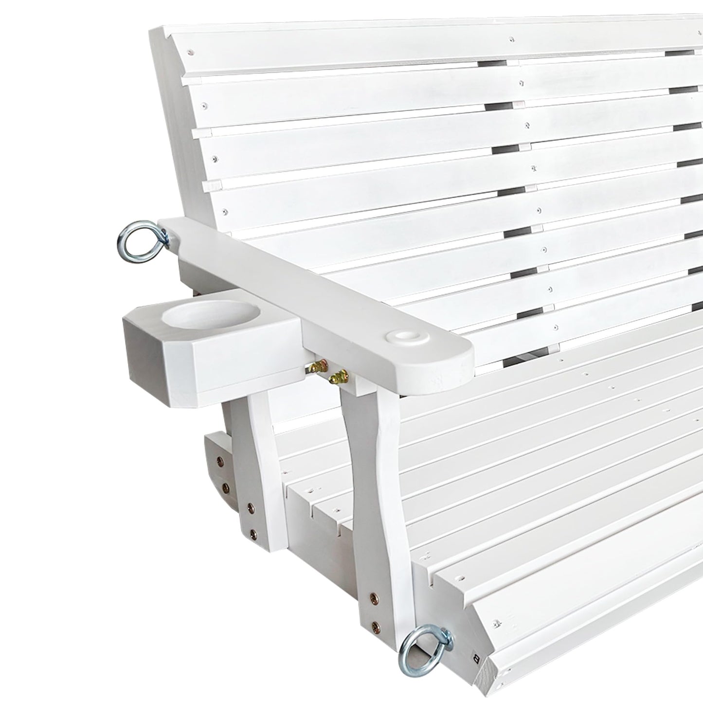 Wooden Porch Swing 3-Seater, Bench Swing with Cupholders, Hanging Chains and 7mm Springs, Heavy Duty 880 LBS, for Outdoor Patio Garden (Pure White, 5 FT Extra Large)