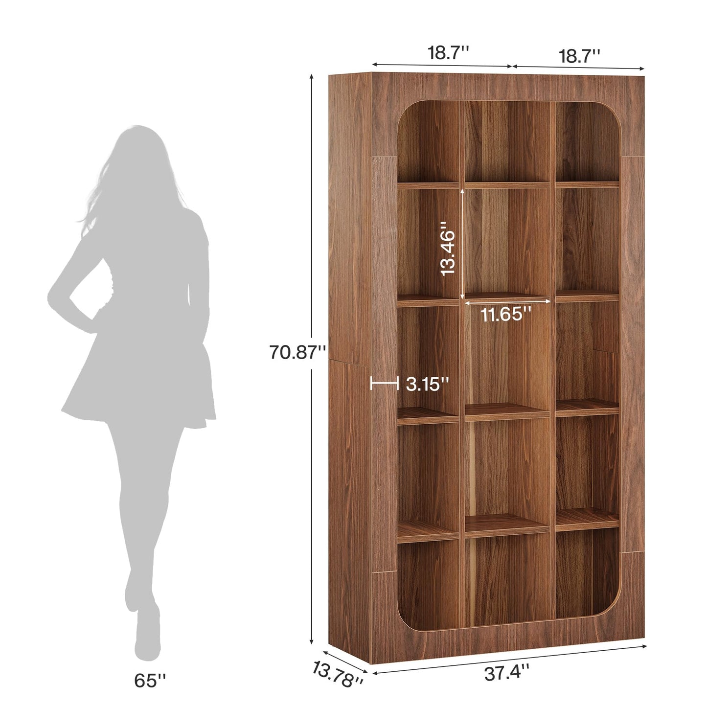 Tribesigns 70.8-Inch Tall Bookshelf, Rustic Cube Bookcase with 15 Open Shelves, Freestanding 5-Tier Display Shelf Wooden Storage Organizer for Living Room