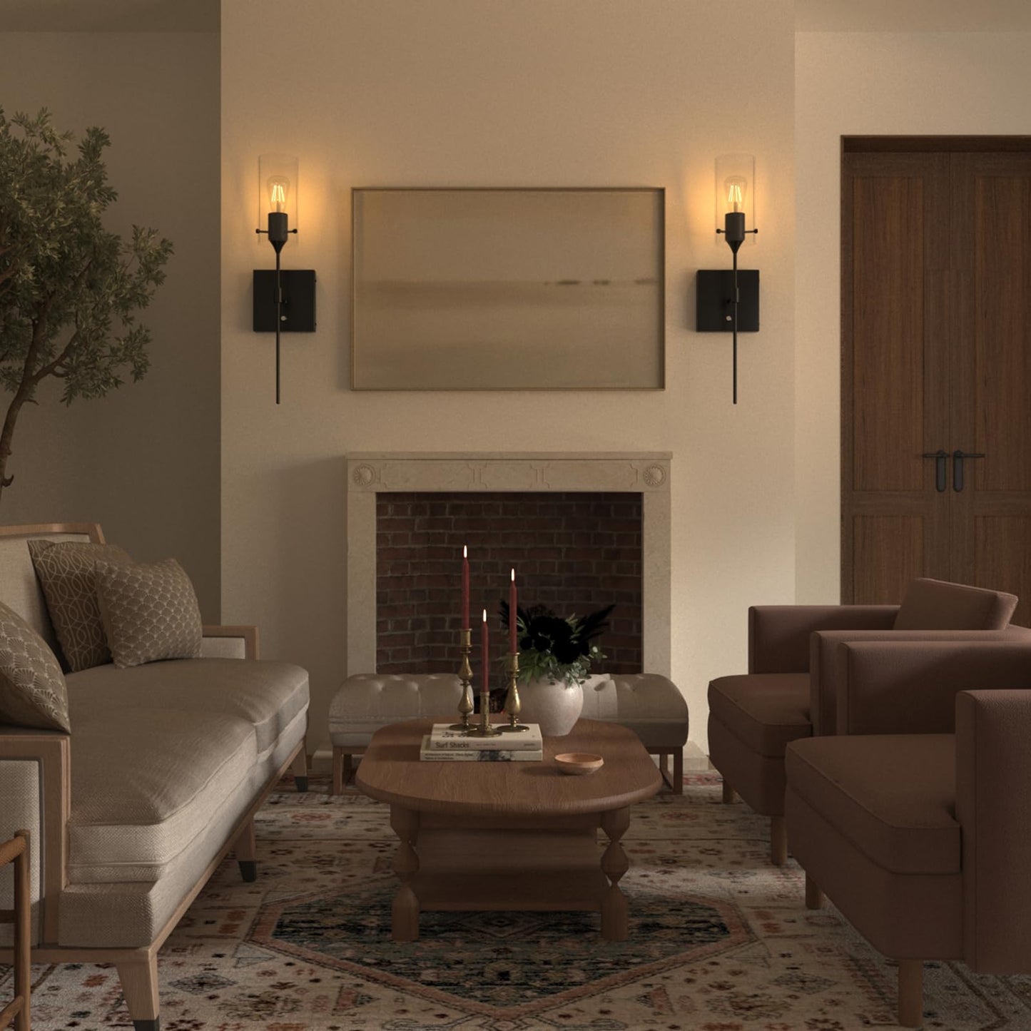 ThyFenno Dimmable Battery Operated Wall Sconce Set of 2, Rechargeable Wall Mount Light No Wiring, Easy Install Wireless Wall Lamp for Living Room Bedroom Hallway Farmhouse Indoor, Bulb Included