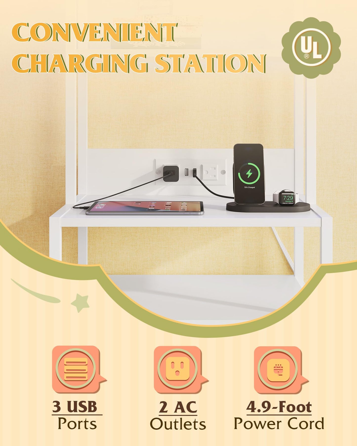 WLIVE Nightstand Set of 2 with Charging Station, LED Night Stands with 2 Fabric Drawers and 4 Storage Open Shelves, Bedside Table Sets for Bedroom, White