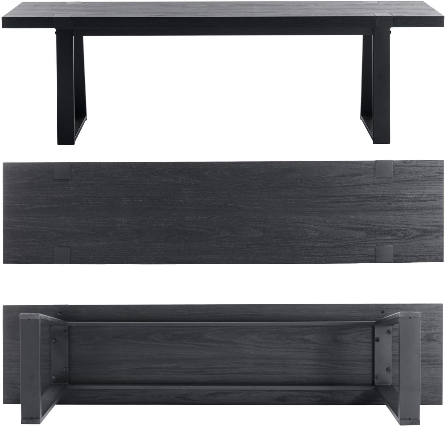 60" Black Dining Bench, Wooden Table Bench with Metal Legs, Modern Kitchen Bench for Enrtyway/Indoor/Dining Room